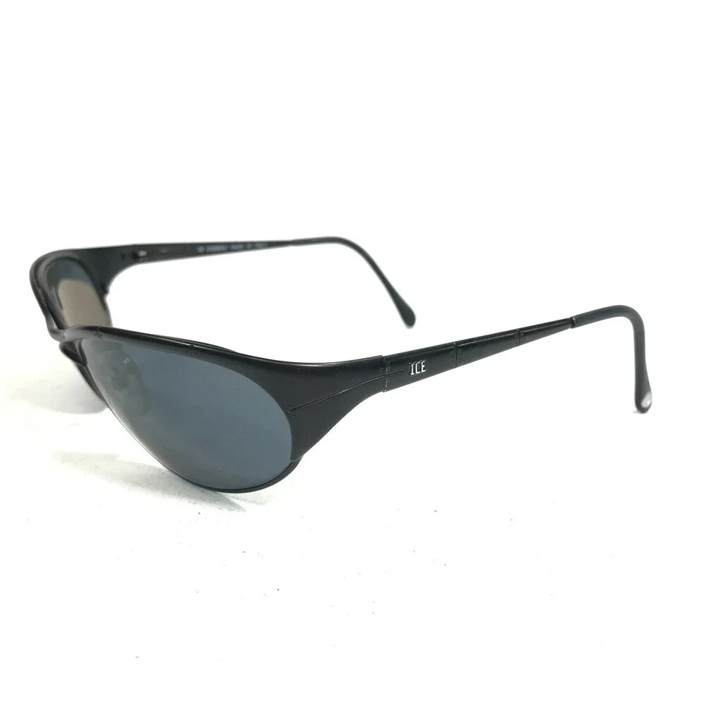 Vintage Iceberg Sunglasses IG 521 COL.125 Black Round Wrap Frames w Blue Lenses